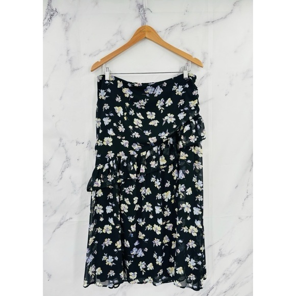 Primark Floral Tiered Ruffle Midi Skirt Black - Picture 1 of 3